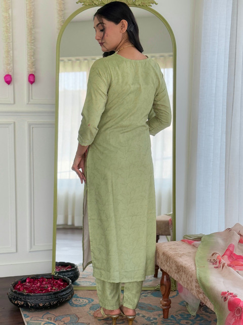 KALINI Women Floral Embroidered Regular Gotta Patti Kurta with Trousers & With Dupatta - Image 5