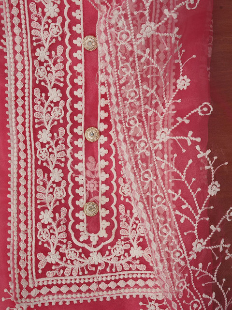 Dhaaga Ghar Embroidered Organza Unstitched Dress Material - Image 5