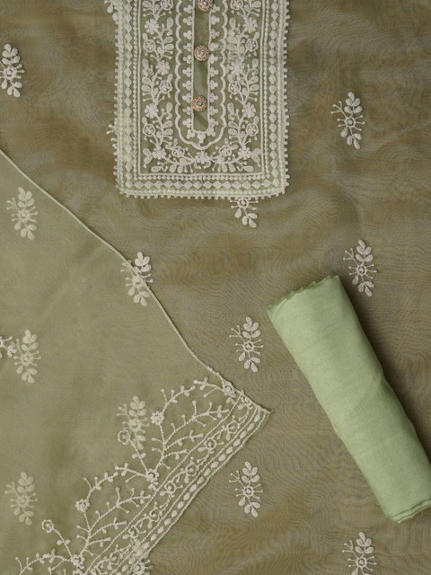 Dhaaga Ghar Embroidered Organza Unstitched Dress Material - Image 2