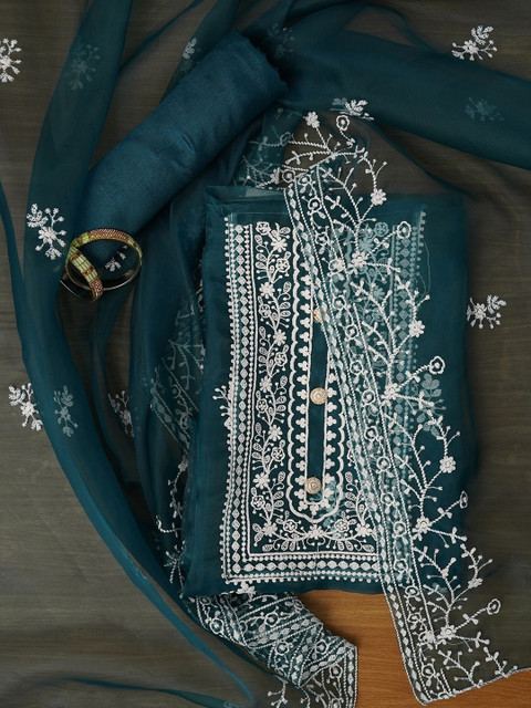 Dhaaga Ghar Embroidered Organza Unstitched Dress Material