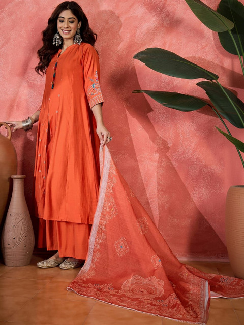 BNF Women Embroidered Pure Silk Kurta with Palazzos & With Dupatta - Image 3