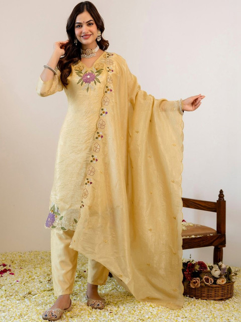 SKYLEE Women Embroidered Regular Kurta with Pyjamas & With Dupatta