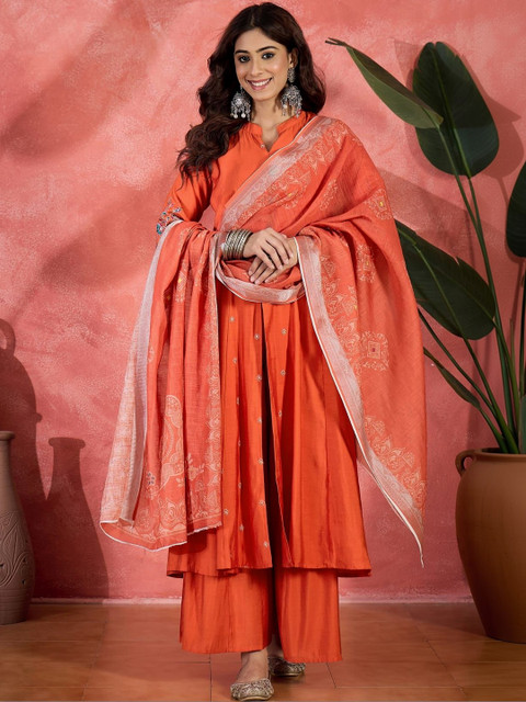 BNF Women Embroidered Pure Silk Kurta with Palazzos & With Dupatta