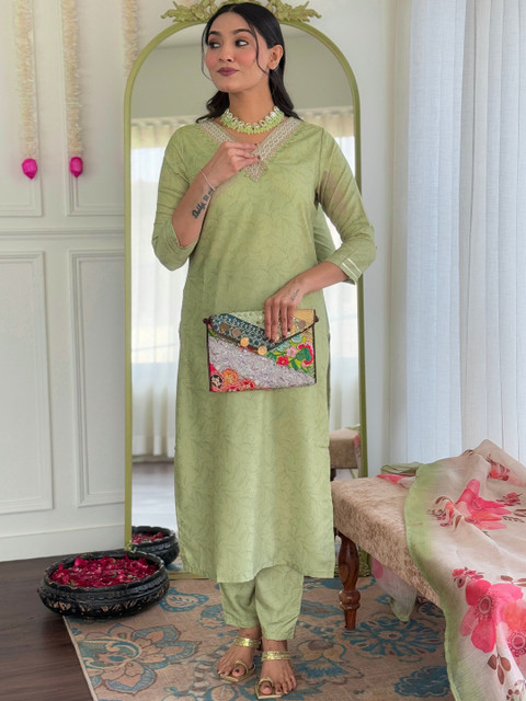 KALINI Women Floral Embroidered Regular Gotta Patti Kurta with Trousers & With Dupatta - Image 7