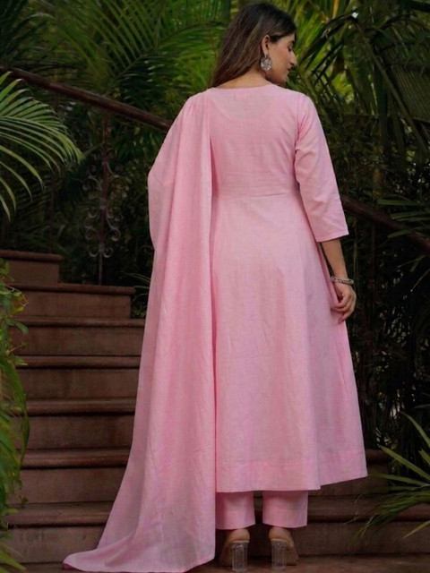 Puretouch Women Floral Embroidered Panelled Thread Work Chanderi Silk Kurta with Trousers & With Dupatta - Image 3