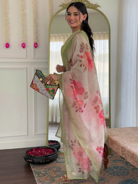 KALINI Women Floral Embroidered Regular Gotta Patti Kurta with Trousers & With Dupatta - Image 2