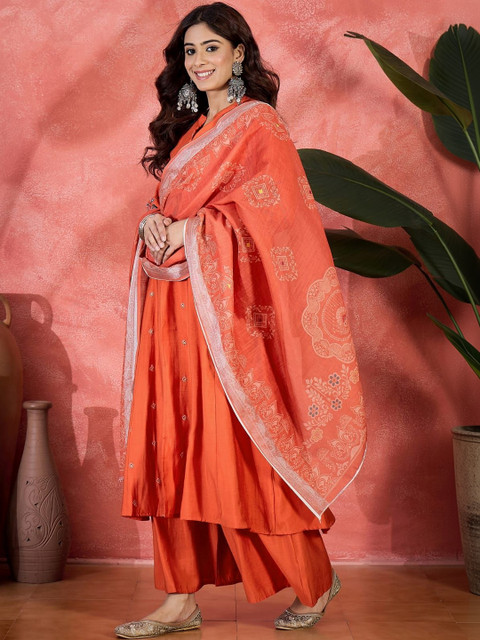 BNF Women Embroidered Pure Silk Kurta with Palazzos & With Dupatta - Image 6