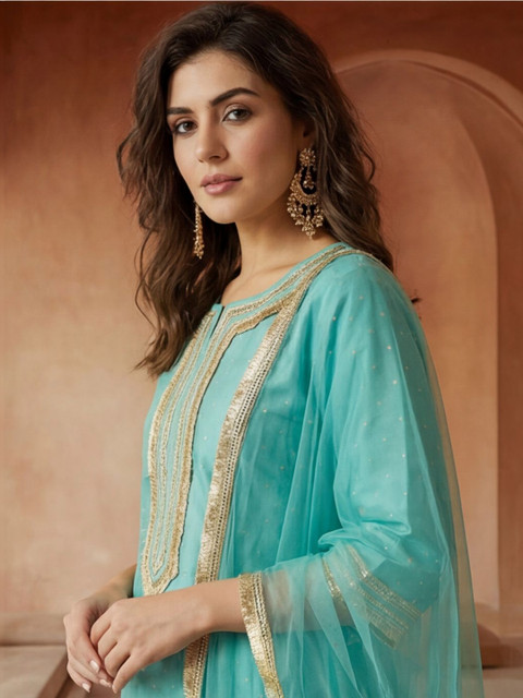 Anouk Women Ethnic Motifs Printed Regular Gotta Patti Kurta with Palazzos & With Dupatta - Image 6