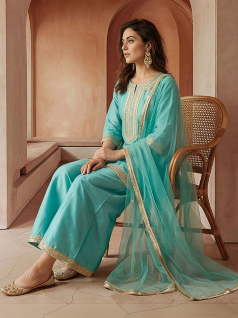 Anouk Women Ethnic Motifs Printed Regular Gotta Patti Kurta with Palazzos & With Dupatta - Image 2