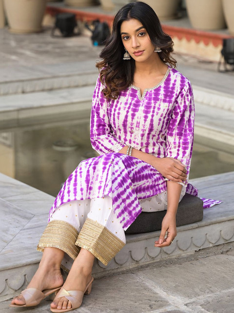 KSUT Women Leheriya Printed Gotta Patti Kurta - Image 7