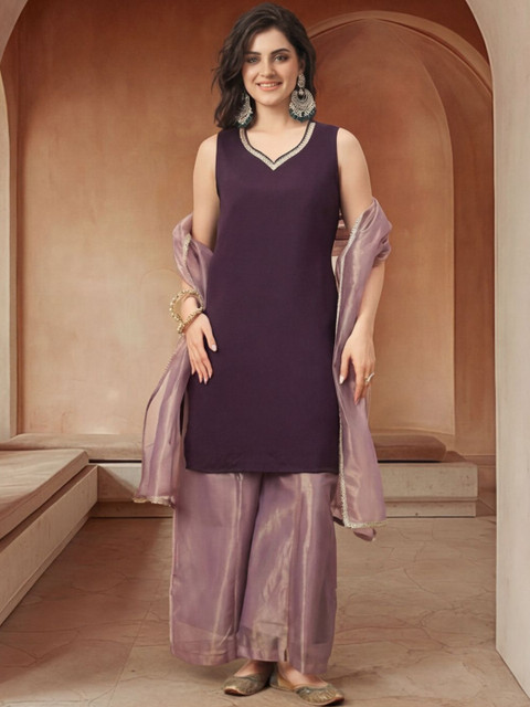 Anouk Women Regular Thread Work Kurta with Palazzos & With Dupatta