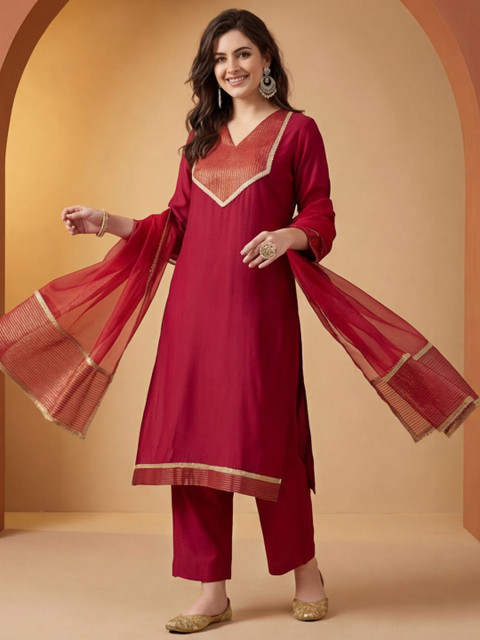 Anouk Women Regular Gotta Patti Kurta with Trousers & With Dupatta