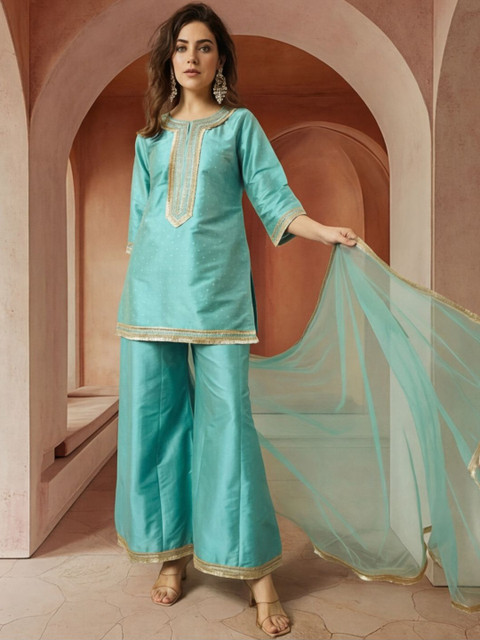 Anouk Women Ethnic Motifs Printed Regular Gotta Patti Kurta with Palazzos & With Dupatta