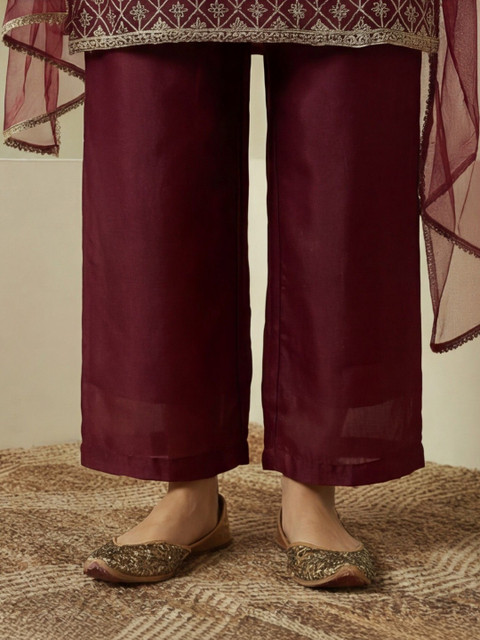 Anouk Women Ethnic Motifs Embroidered Regular Thread Work Kurti with Palazzos & With Dupatta - Image 4