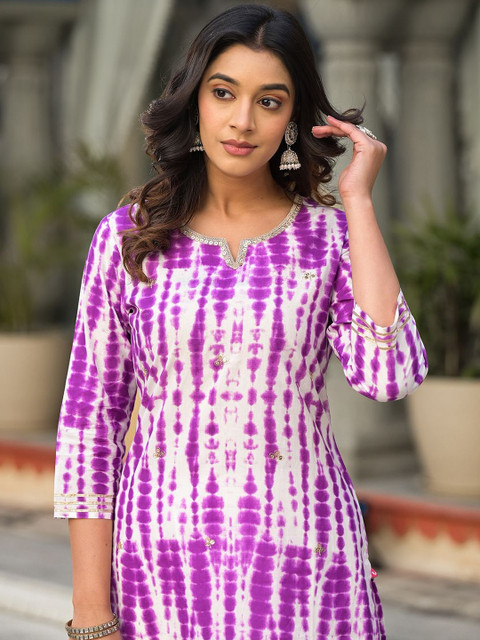 KSUT Women Leheriya Printed Gotta Patti Kurta - Image 5