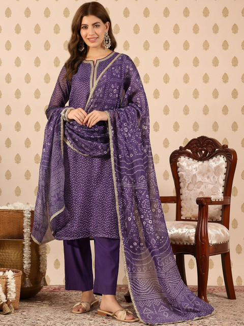 SOURAGYA Women Dyed Regular Gotta Patti Kurta with Trousers & With Dupatta