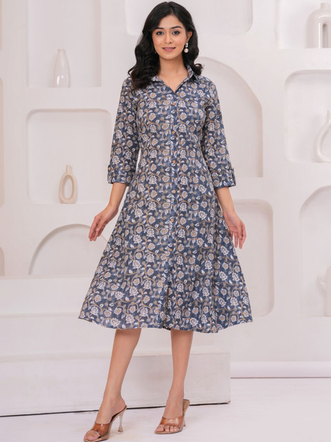 NAVYAAZRI Cotton Floral Printed Kurta