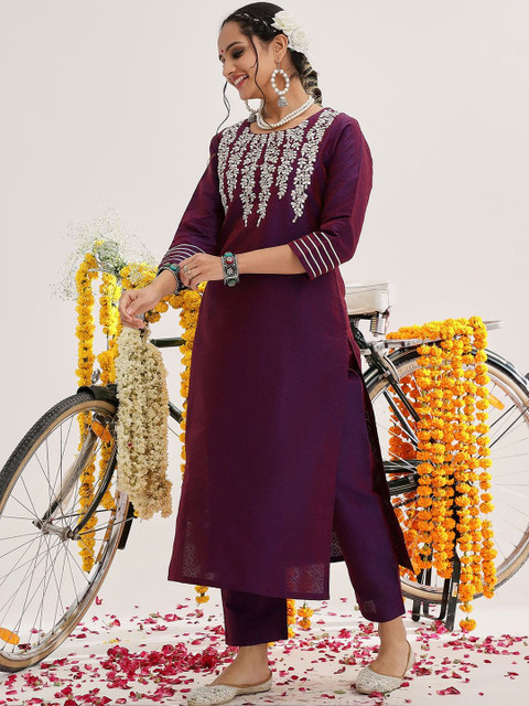 KSUT Women Embroidered Thread Work Jacquard Kurta - Image 2
