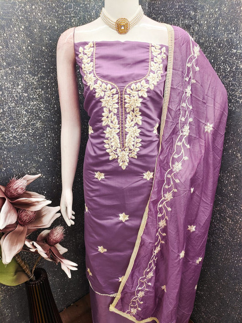 Leeza Store Embroidered Art Silk Unstitched Dress Material