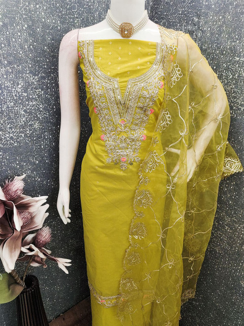 Leeza Store Embroidered Pure Cotton Unstitched Dress Material - Image 5
