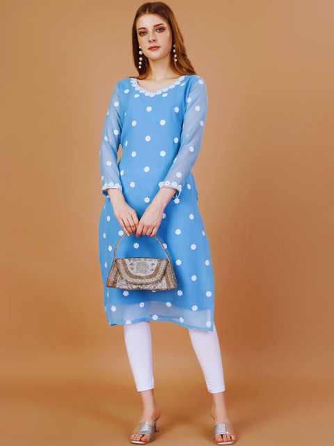 SIZU Women Embellished Embroidered Chikankari Georgette Kurta