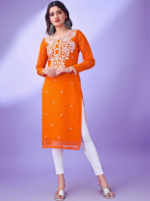 SIZU Women Ethnic Motifs Embroidered Chikankari Georgette Kurta