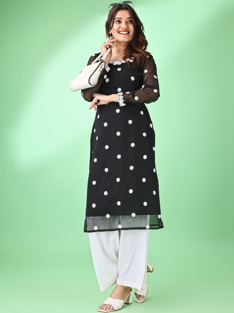 SIZU Women Embellished Chikankari Georgette Kurta