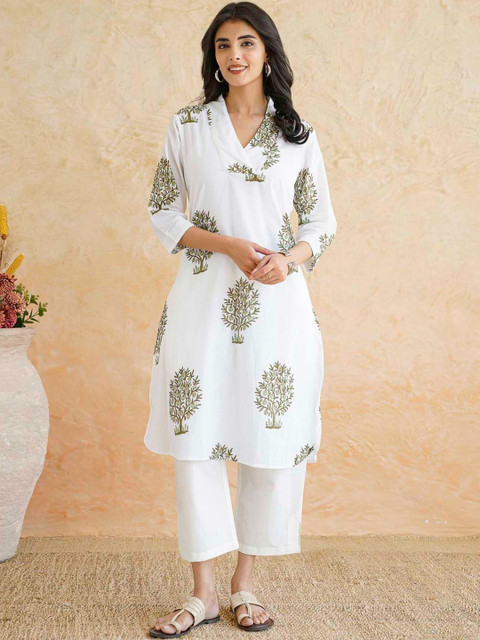 GOODHAND Women Ethnic Motifs Printed Regular Pure Cotton Kurta with Trousers