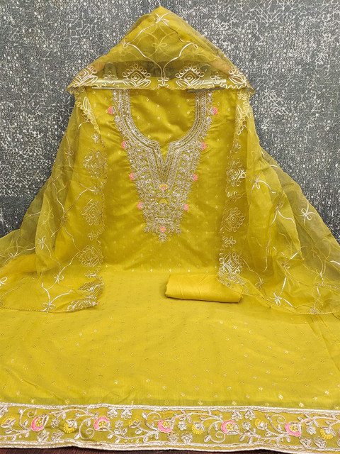 Leeza Store Embroidered Pure Cotton Unstitched Dress Material - Image 3
