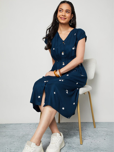 Colour Me by Melange Floral Print A-Line Midi Dress
