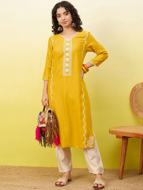 Anouk Women Ethnic Motifs Embroidered Thread Work Kurta - Image 7