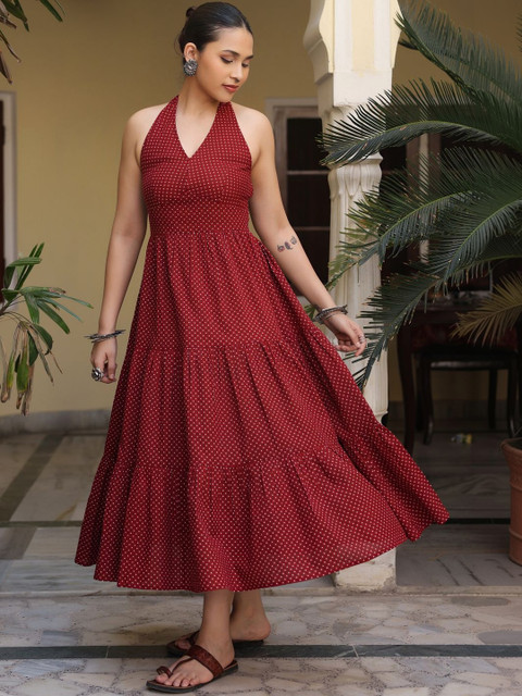 anayna Halter Neck Fit & Flare Midi Dress