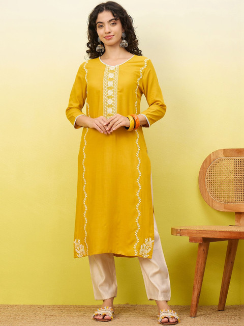 Anouk Women Ethnic Motifs Embroidered Thread Work Kurta