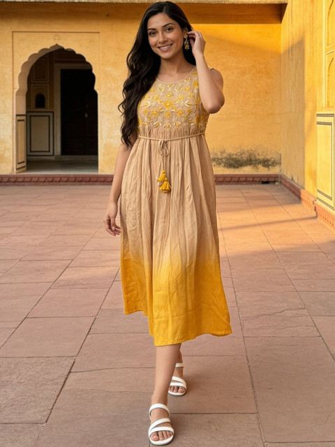 Rangita Embroidered A-Line Midi Dress
