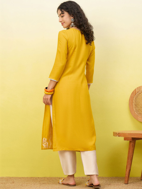 Anouk Women Ethnic Motifs Embroidered Thread Work Kurta - Image 3