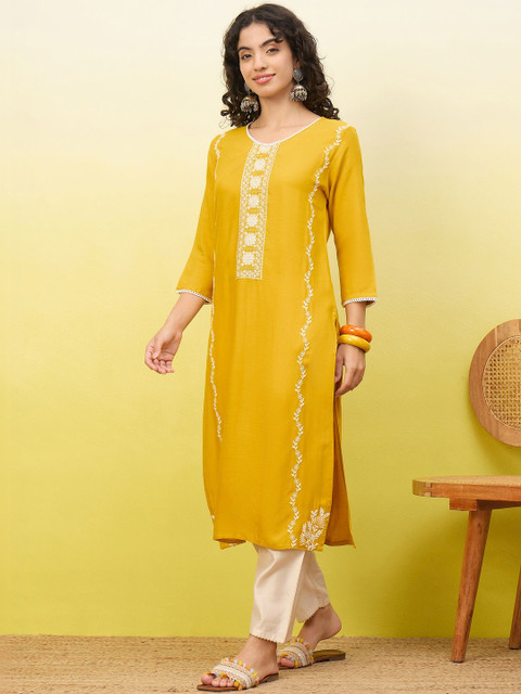 Anouk Women Ethnic Motifs Embroidered Thread Work Kurta - Image 2