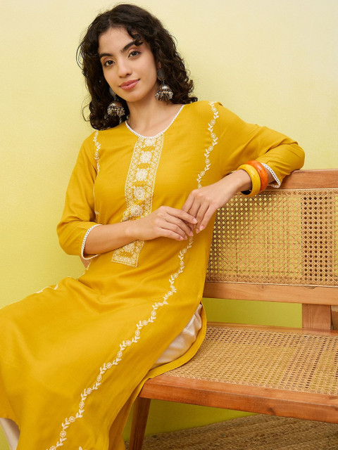 Anouk Women Ethnic Motifs Embroidered Thread Work Kurta - Image 5
