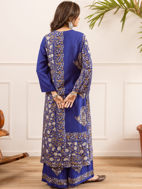 Sangria Printed Viscose Rayon V-Neck Kurta & Palazzos - Image 2
