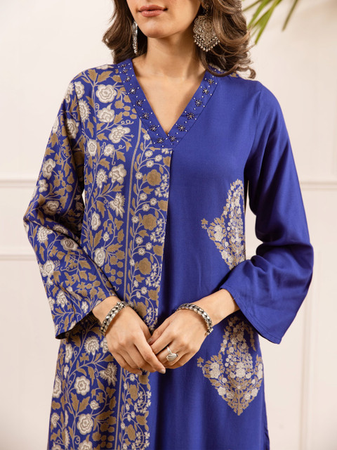 Sangria Printed Viscose Rayon V-Neck Kurta & Palazzos - Image 7