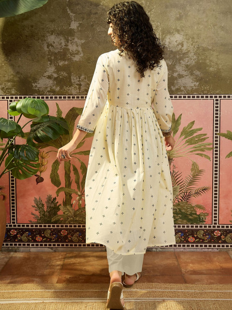 Sangria Embroidered Round Neck Calf Length A-Line Flared Kurta - Image 5
