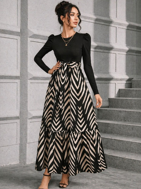 HOOk i Print Puff Sleeve A-Line Maxi Dress