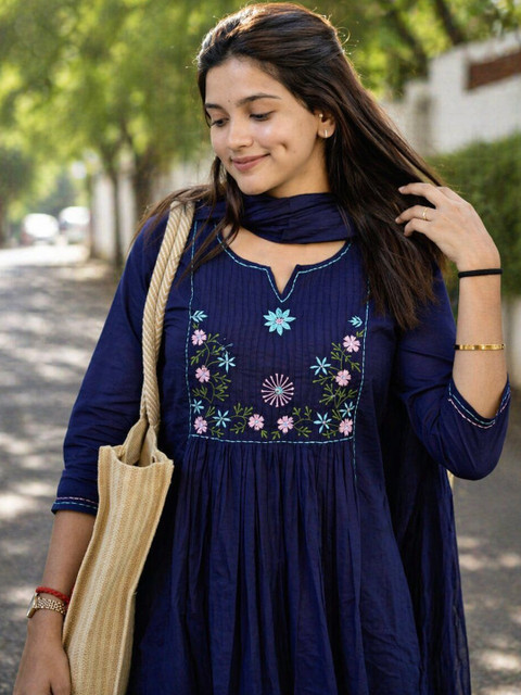 Keitra Women Ethnic Motifs Embroidered Empire Thread Work Kurta with Trousers & With Dupatta - Image 4