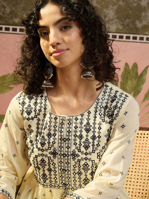 Sangria Embroidered Round Neck Calf Length A-Line Flared Kurta - Image 6