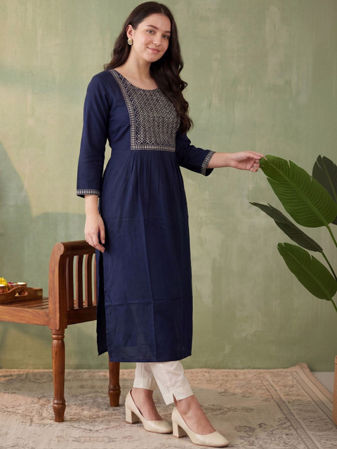 Indo Era Women Ethnic Motifs Embroidered Thread Work Kurta