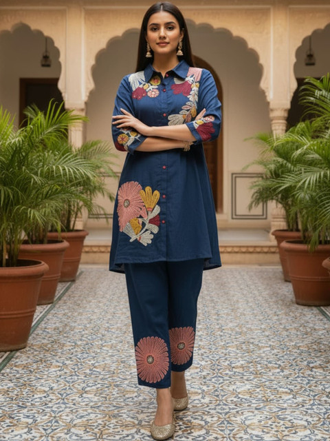 Inddus Indie Florals Embroidered Tunic with Trousers - Image 3