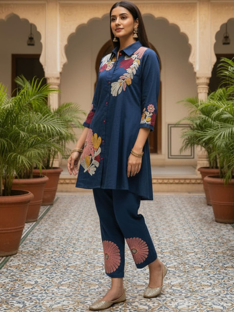 Inddus Indie Florals Embroidered Tunic with Trousers - Image 5