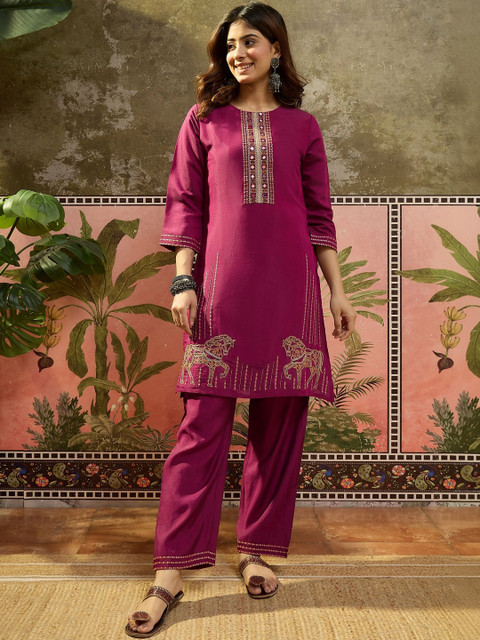Sangria Silk Embroidered Tunic with Trousers