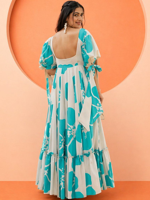 KALINI Floral Print Puff Sleeve Fit & Flare Maxi Dress - Image 3