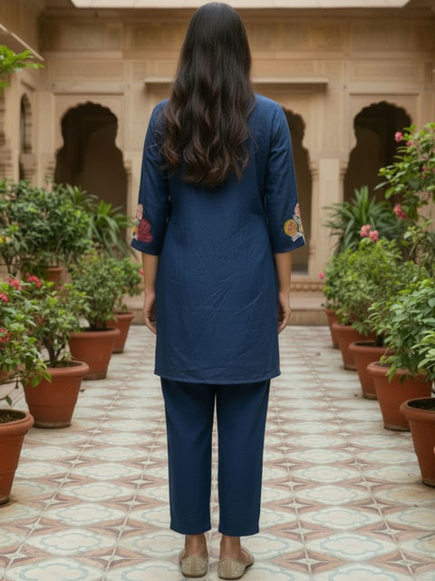 Inddus Indie Florals Embroidered Tunic with Trousers - Image 4