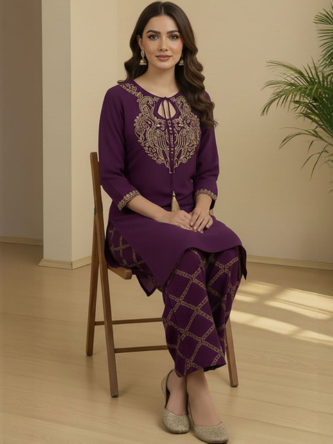 THREAD BOX Embroidered Tunic with Palazzos